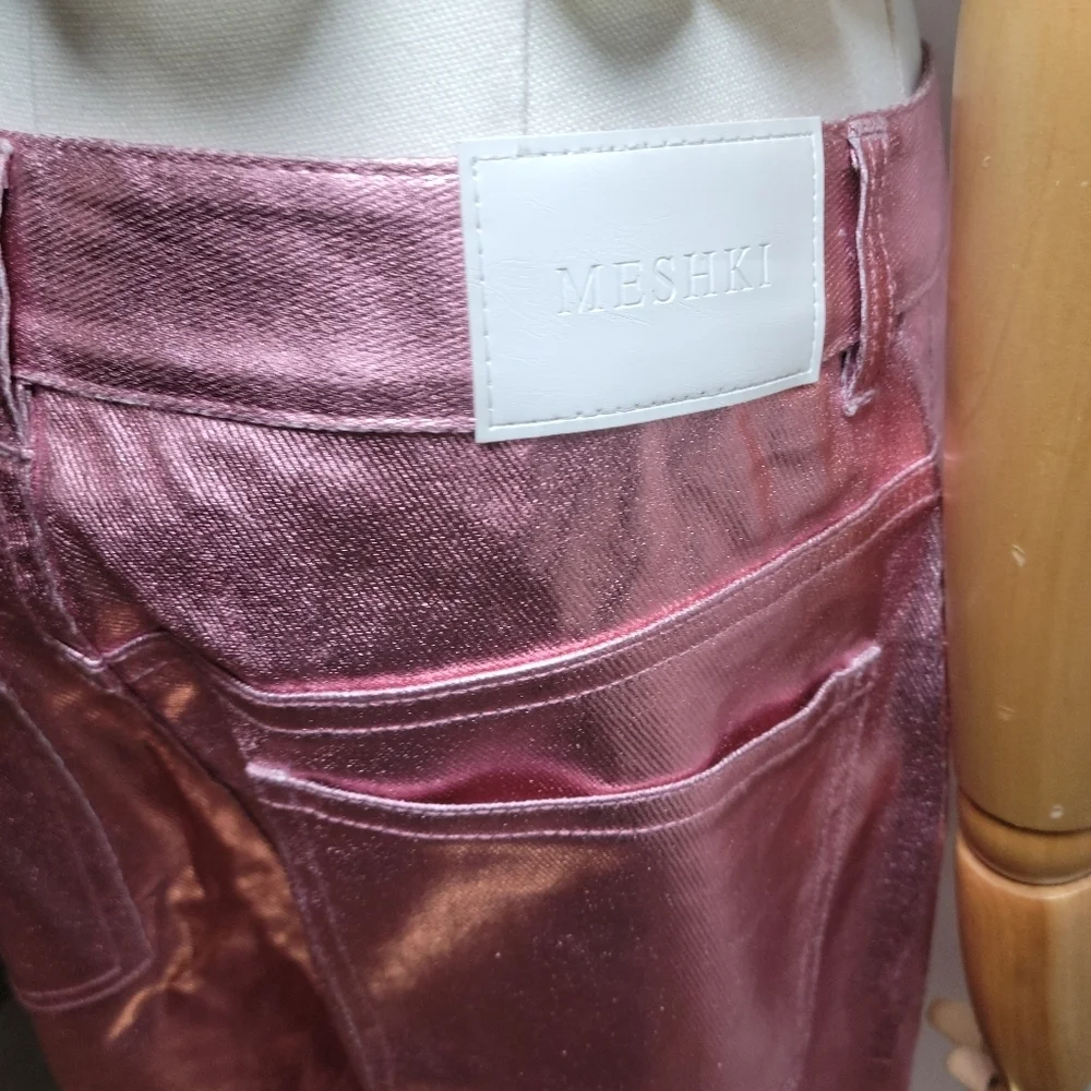 Meshki Minnie Metallic Pink Straight Jeans Size M